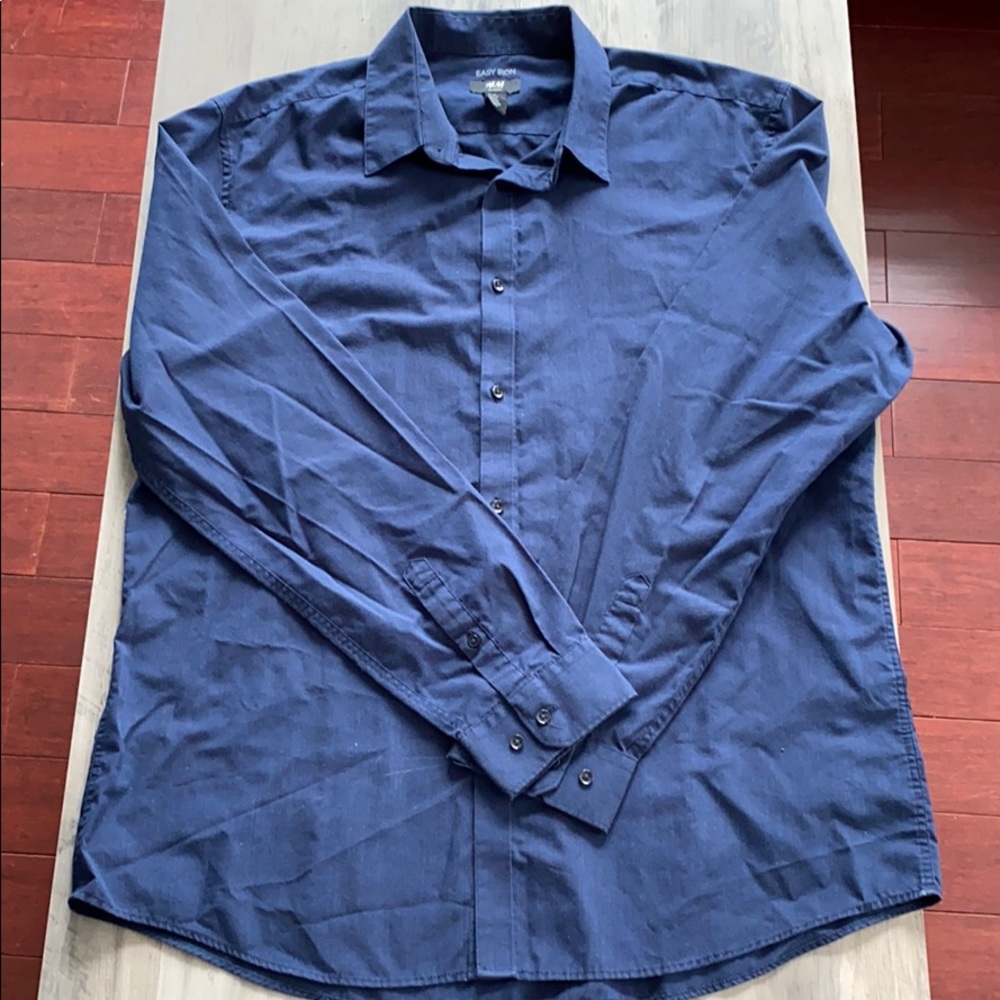 H&M Easy Iron Navy Blue Button Up, XL